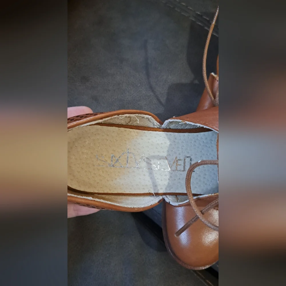 Sixtyseven Women's Cognac Woven Leather Lace-Up Flats
